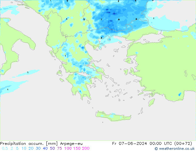 Precipitation accum. Arpege-eu  07.06.2024 00 UTC