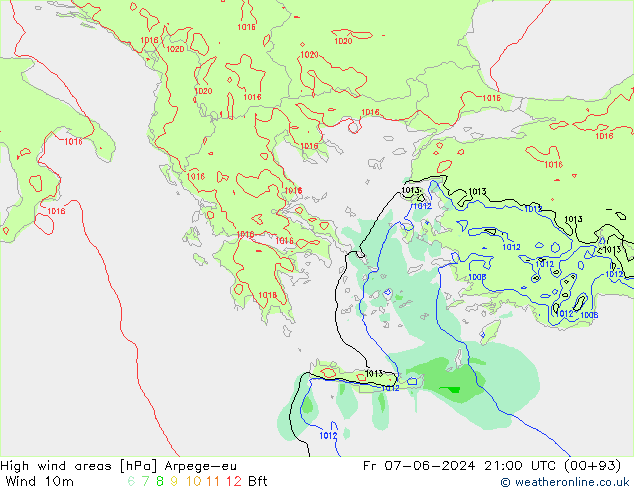 High wind areas Arpege-eu vie 07.06.2024 21 UTC