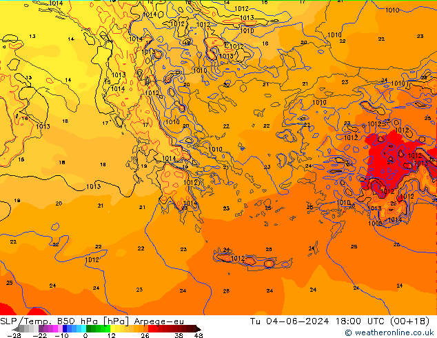 SLP/Temp. 850 hPa Arpege-eu di 04.06.2024 18 UTC