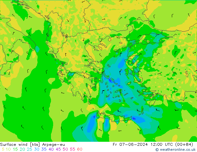 Vento 10 m Arpege-eu ven 07.06.2024 12 UTC