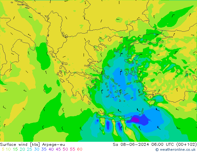 Surface wind Arpege-eu Sa 08.06.2024 06 UTC