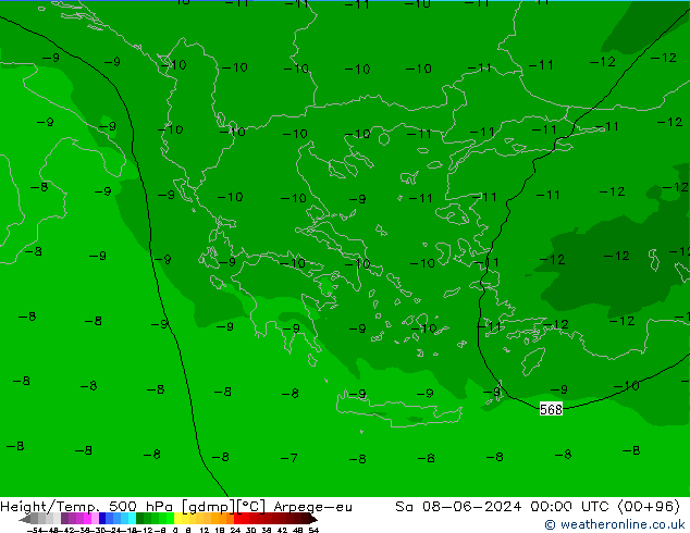 Height/Temp. 500 hPa Arpege-eu Sáb 08.06.2024 00 UTC