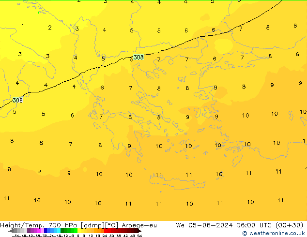 Height/Temp. 700 hPa Arpege-eu We 05.06.2024 06 UTC