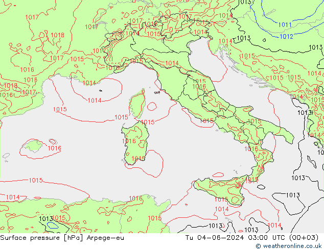 Pressione al suolo Arpege-eu mar 04.06.2024 03 UTC