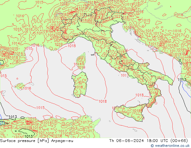 Pressione al suolo Arpege-eu gio 06.06.2024 18 UTC