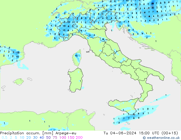 Precipitación acum. Arpege-eu mar 04.06.2024 15 UTC