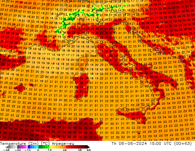 Temperatura (2m) Arpege-eu gio 06.06.2024 15 UTC