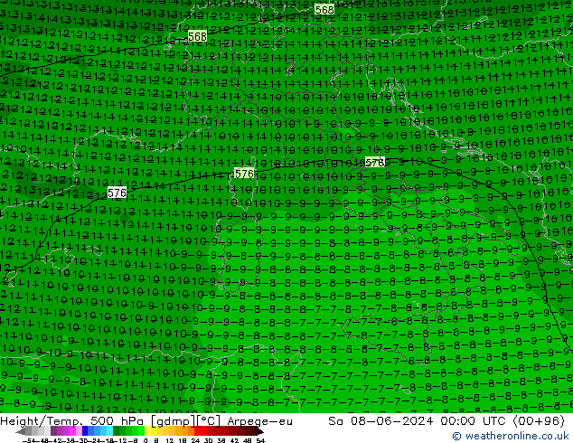 Height/Temp. 500 hPa Arpege-eu sab 08.06.2024 00 UTC