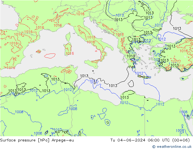 Yer basıncı Arpege-eu Sa 04.06.2024 06 UTC