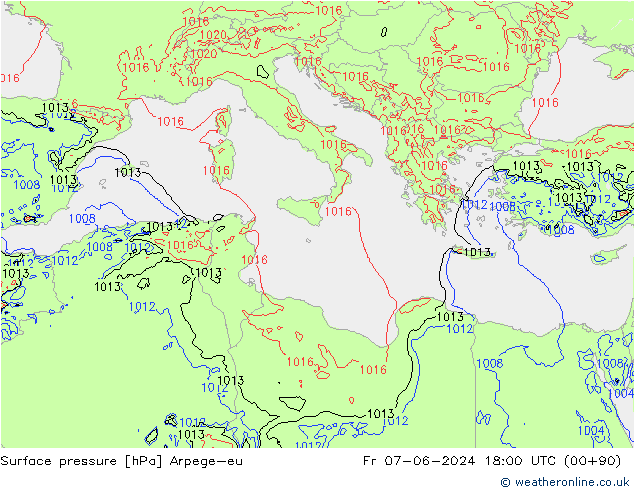 приземное давление Arpege-eu пт 07.06.2024 18 UTC