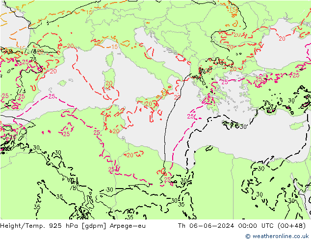 Height/Temp. 925 hPa Arpege-eu  06.06.2024 00 UTC