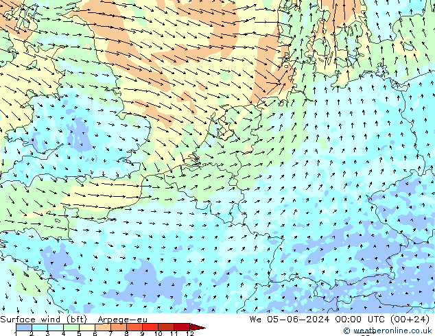Bodenwind (bft) Arpege-eu Mi 05.06.2024 00 UTC