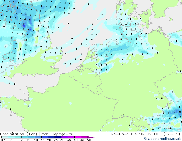 Yağış (12h) Arpege-eu Sa 04.06.2024 12 UTC