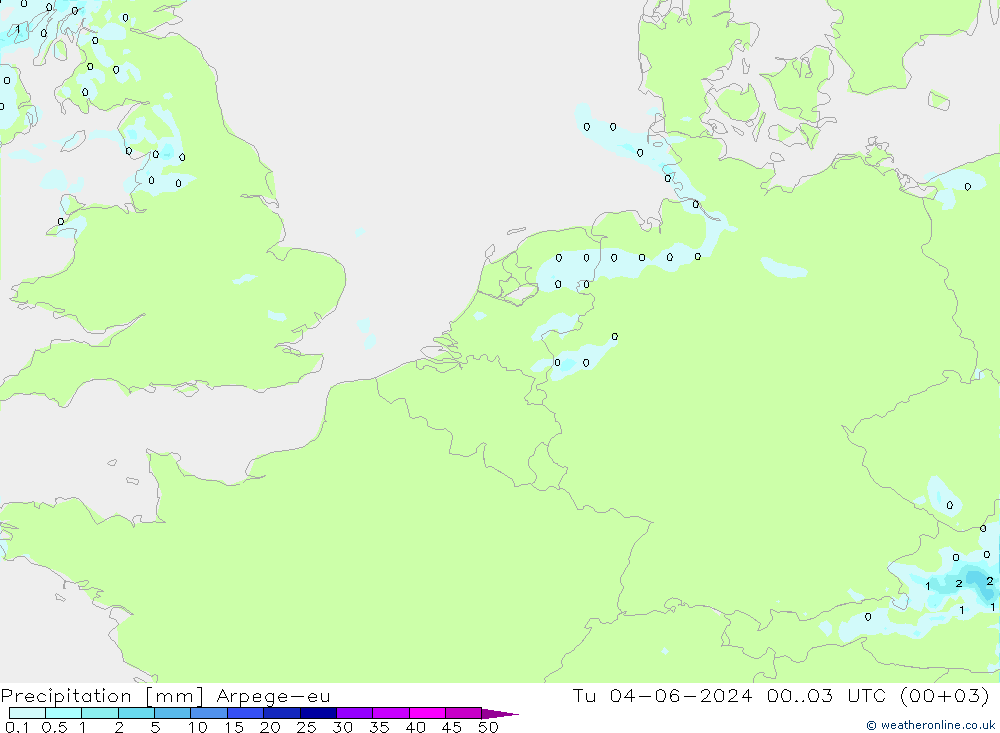 precipitação Arpege-eu Ter 04.06.2024 03 UTC