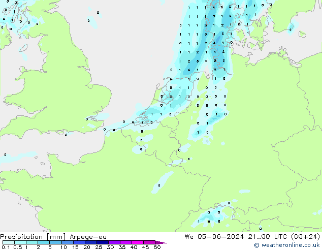 Precipitazione Arpege-eu mer 05.06.2024 00 UTC