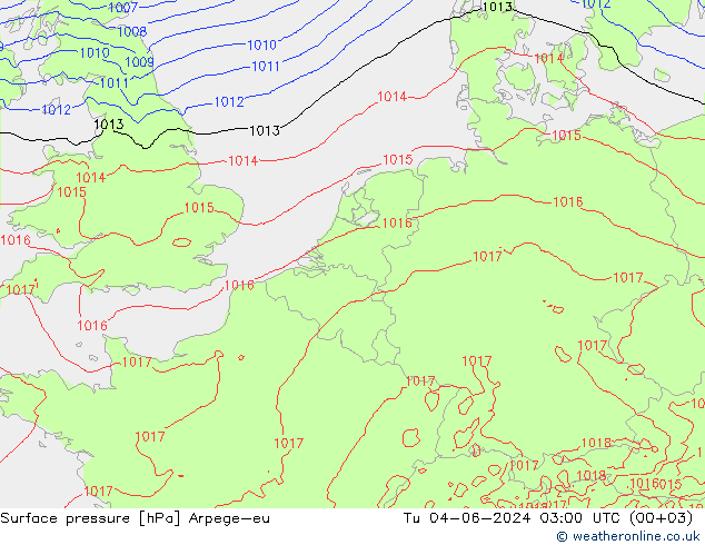 приземное давление Arpege-eu вт 04.06.2024 03 UTC