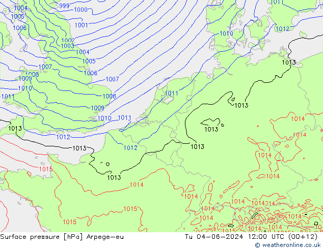 Atmosférický tlak Arpege-eu Út 04.06.2024 12 UTC