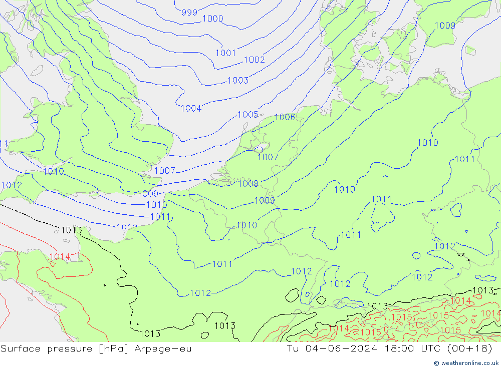 Surface pressure Arpege-eu Tu 04.06.2024 18 UTC