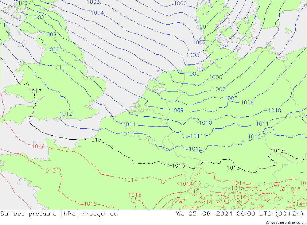 Atmosférický tlak Arpege-eu St 05.06.2024 00 UTC