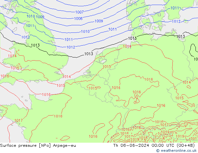 Surface pressure Arpege-eu Th 06.06.2024 00 UTC