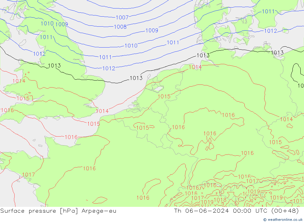 Presión superficial Arpege-eu jue 06.06.2024 00 UTC