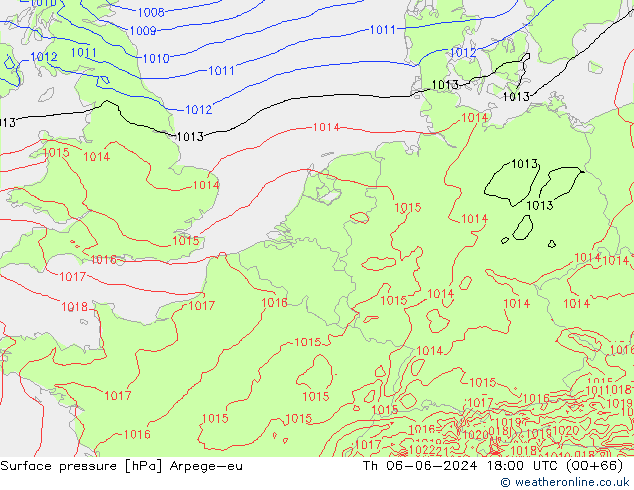 Surface pressure Arpege-eu Th 06.06.2024 18 UTC