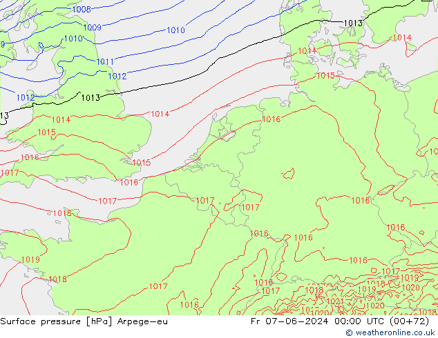 Presión superficial Arpege-eu vie 07.06.2024 00 UTC