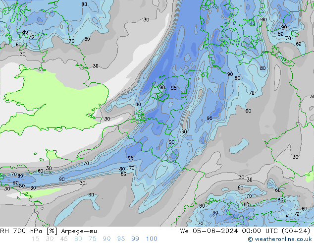 RH 700 hPa Arpege-eu Mi 05.06.2024 00 UTC