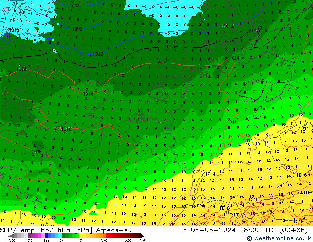 SLP/Temp. 850 hPa Arpege-eu Th 06.06.2024 18 UTC