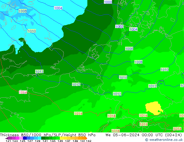 Schichtdicke 850-1000 hPa Arpege-eu Mi 05.06.2024 00 UTC