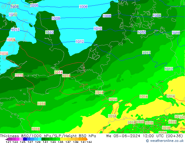 Thck 850-1000 hPa Arpege-eu mer 05.06.2024 12 UTC