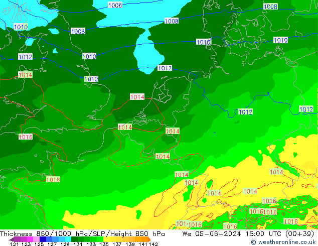 850-1000 hPa Kalınlığı Arpege-eu Çar 05.06.2024 15 UTC