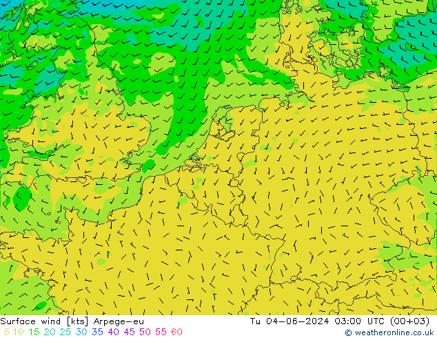 Vento 10 m Arpege-eu mar 04.06.2024 03 UTC