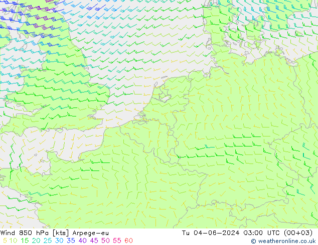 Wind 850 hPa Arpege-eu Di 04.06.2024 03 UTC