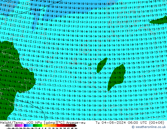 Hoogte/Temp. 500 hPa Arpege-eu di 04.06.2024 06 UTC