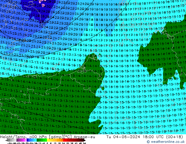 Height/Temp. 500 hPa Arpege-eu Tu 04.06.2024 18 UTC