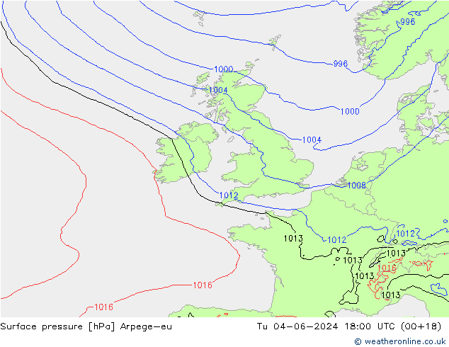 Surface pressure Arpege-eu Tu 04.06.2024 18 UTC