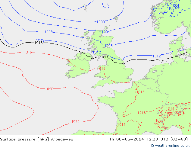 Surface pressure Arpege-eu Th 06.06.2024 12 UTC