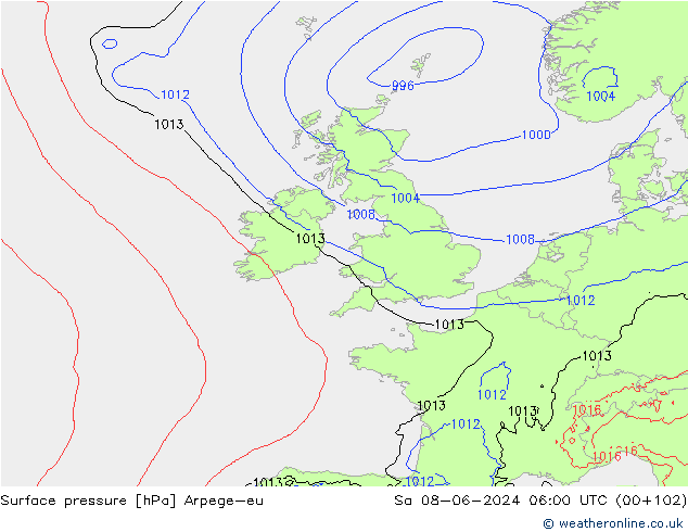 Atmosférický tlak Arpege-eu So 08.06.2024 06 UTC