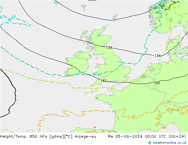 Hoogte/Temp. 850 hPa Arpege-eu wo 05.06.2024 00 UTC