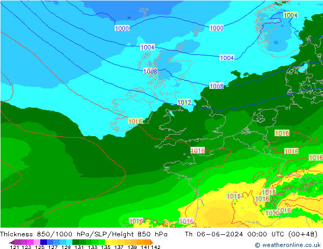 Thck 850-1000 hPa Arpege-eu Qui 06.06.2024 00 UTC