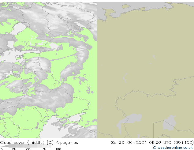 nuvens (médio) Arpege-eu Sáb 08.06.2024 06 UTC