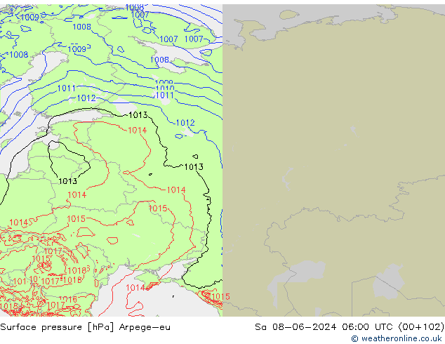 Presión superficial Arpege-eu sáb 08.06.2024 06 UTC