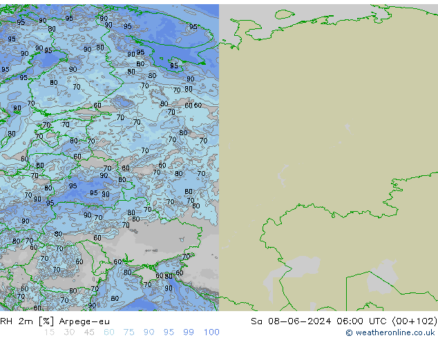 RH 2m Arpege-eu sab 08.06.2024 06 UTC