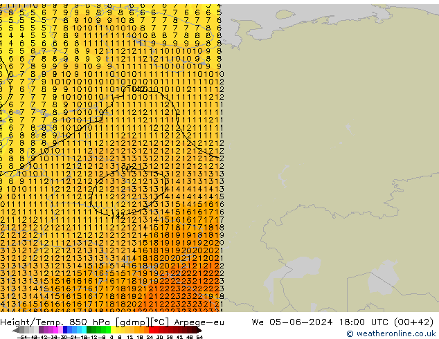 Hoogte/Temp. 850 hPa Arpege-eu wo 05.06.2024 18 UTC