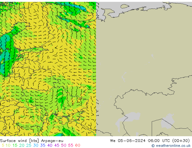 Surface wind Arpege-eu We 05.06.2024 06 UTC