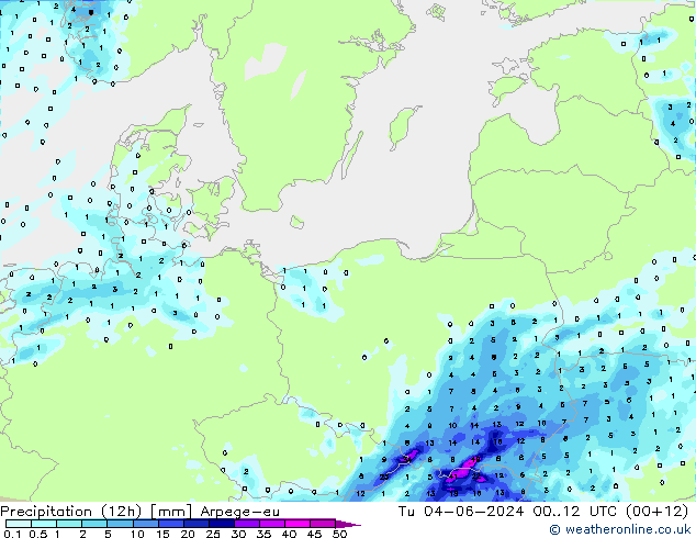 Yağış (12h) Arpege-eu Sa 04.06.2024 12 UTC