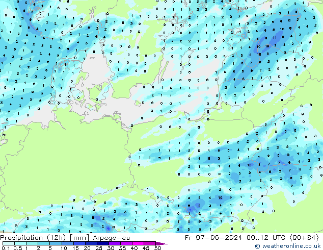 Precipitation (12h) Arpege-eu Fr 07.06.2024 12 UTC