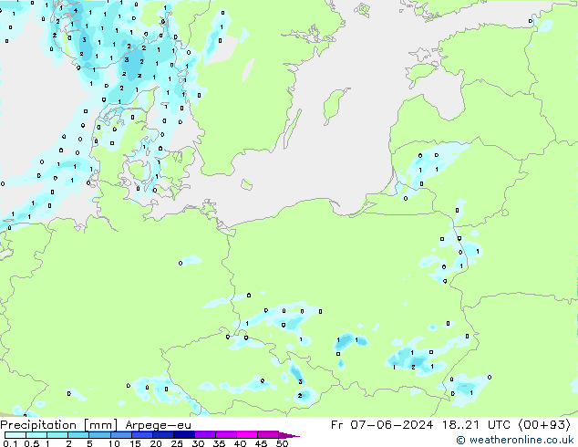 Srážky Arpege-eu Pá 07.06.2024 21 UTC