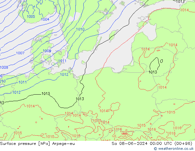 Atmosférický tlak Arpege-eu So 08.06.2024 00 UTC